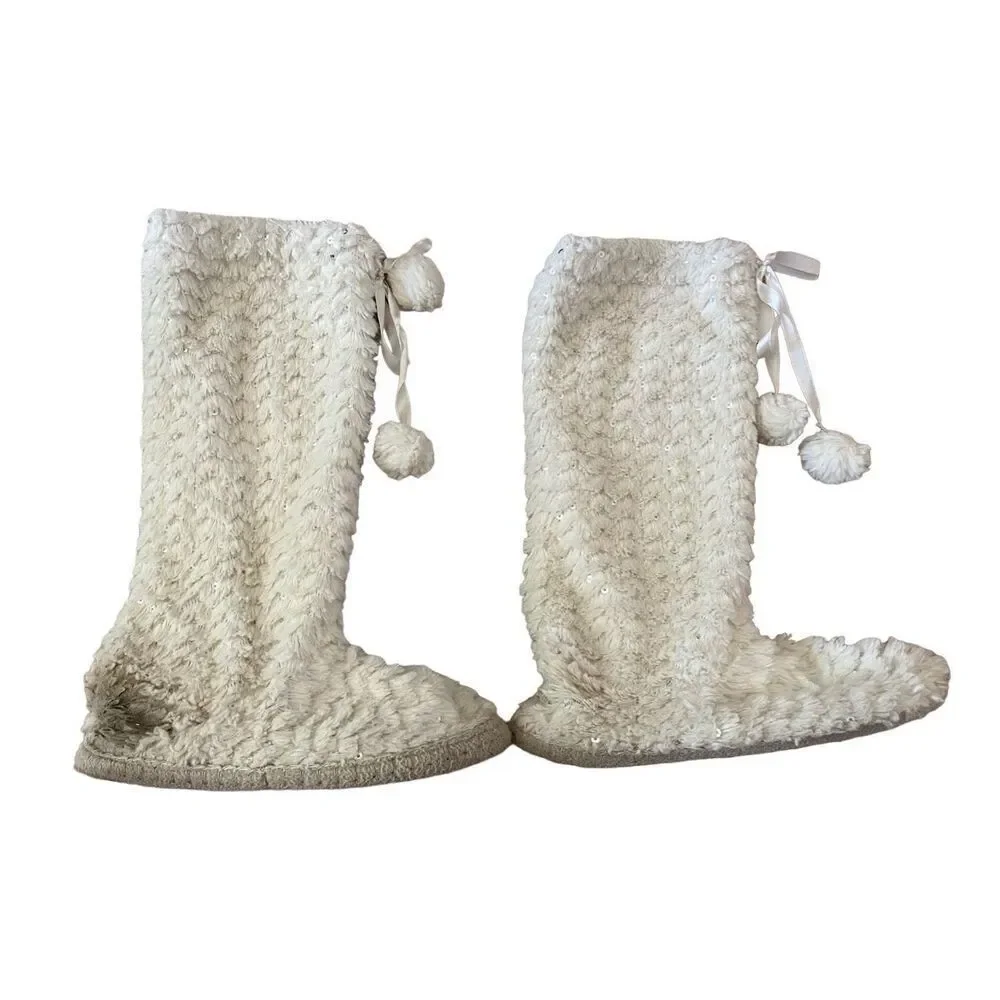 Sequin Sweater Boots Faux Fur Winter Slippers House Shoes